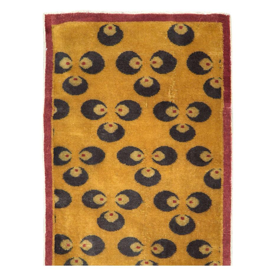 Hand-Knotted Mid-20th Century Handmade Turkish Art Deco Chintamani Runner Rug in Goldenrod