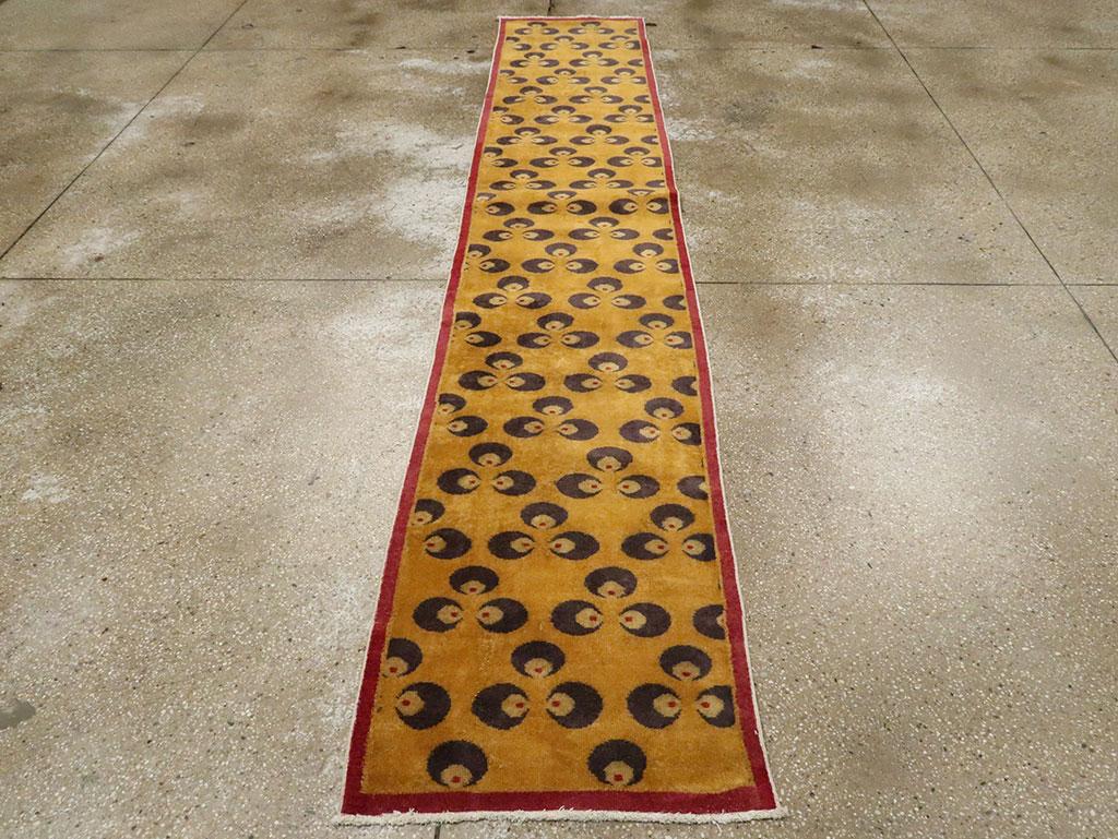 Mid-20th Century Handmade Turkish Art Deco Chintamani Runner Rug in Goldenrod In Good Condition In New York, NY