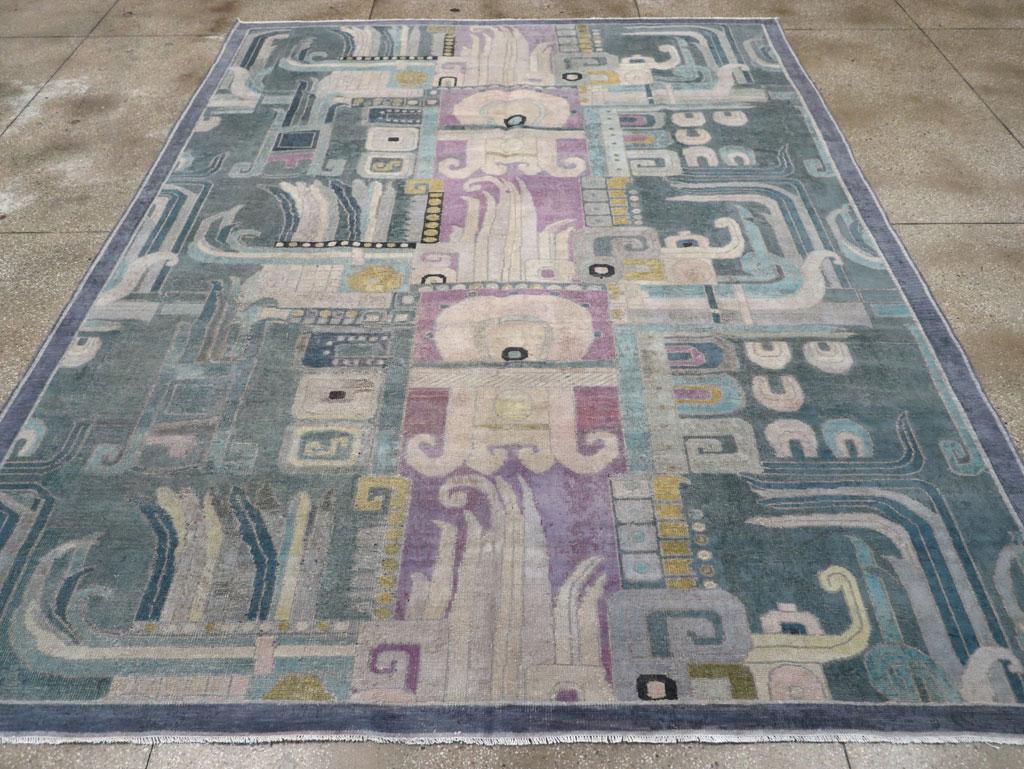 Un tappeto d'epoca turco Art Deco di dimensioni pari a quelle di una stanza, realizzato a mano a metà del XX secolo.

Misure: 9' 5