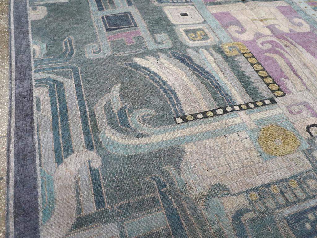 Art Déco Tappeto Art Deco turco fatto a mano della metà del 20° secolo, di dimensioni pari a quelle di una stanza in vendita