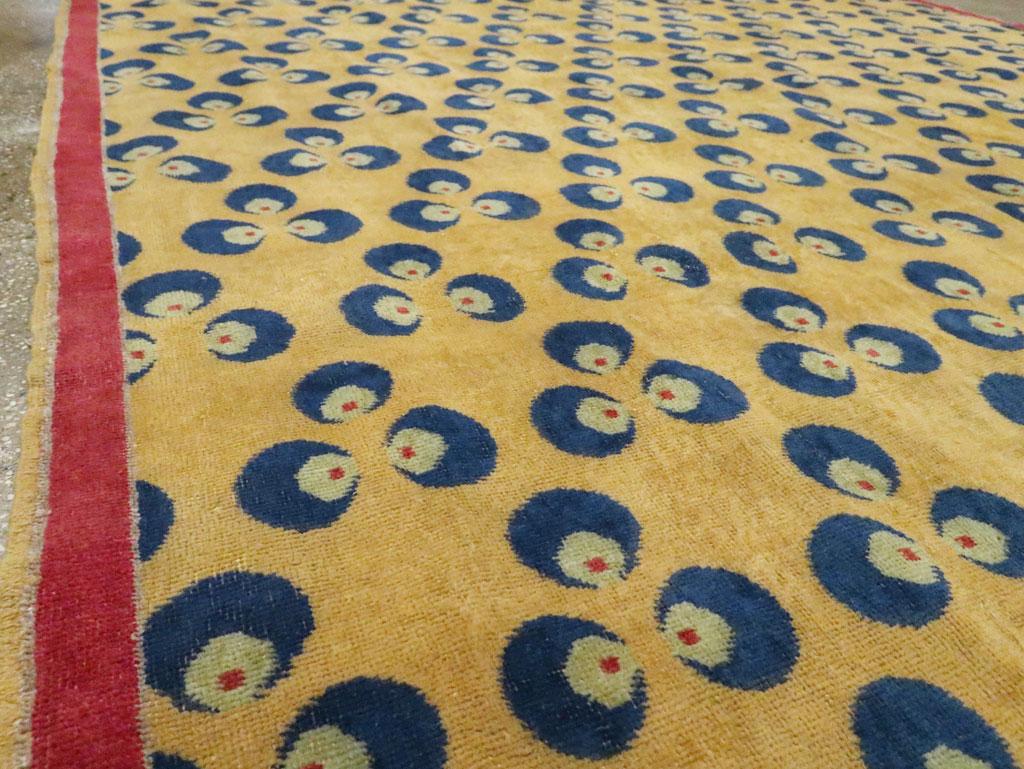 Wool Mid-20th Century Handmade Turkish Art Deco Room Size Carpet