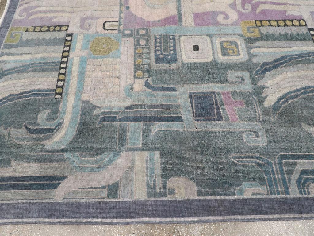 Annodato a mano Tappeto Art Deco turco fatto a mano della metà del 20° secolo, di dimensioni pari a quelle di una stanza in vendita