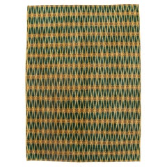 Handgefertigter türkischer Art-Déco-Teppich in Grün und Gold, Mitte des 20. Jahrhunderts