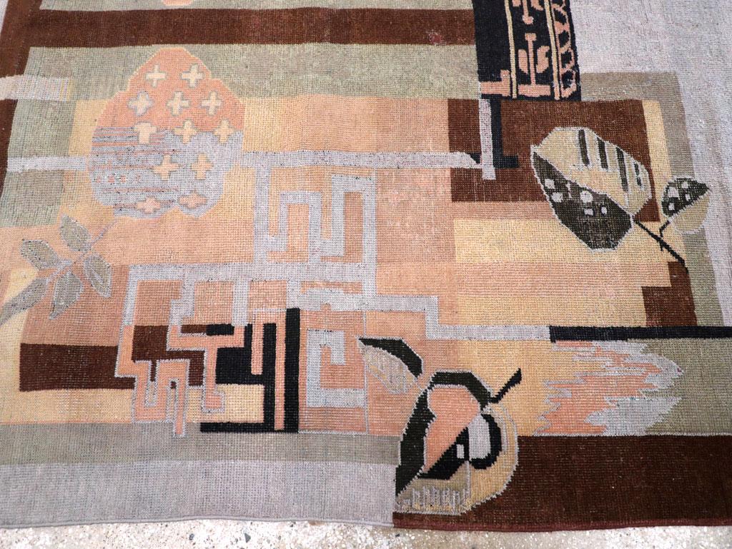Wool Mid-20th Century Handmade Turkish Art Deco Style Accent Rug For Sale