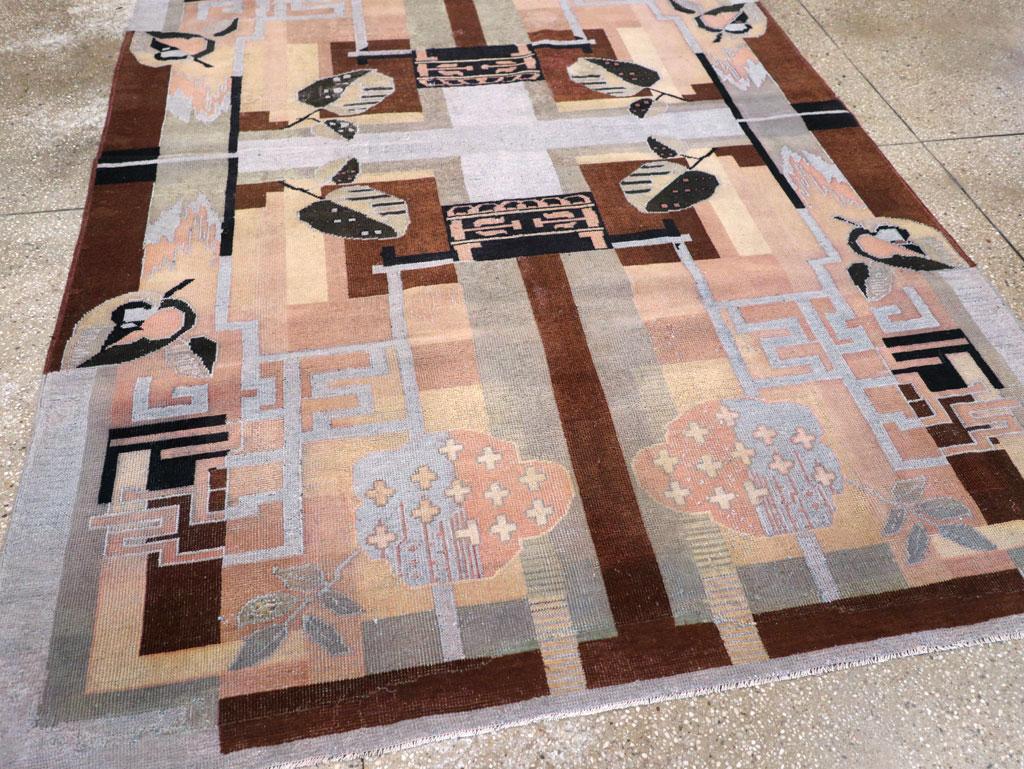 Mid-20th Century Handmade Turkish Art Deco Style Accent Rug For Sale 1