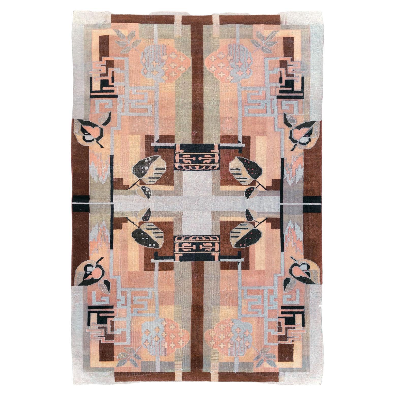 Mid-20th Century Handmade Turkish Art Deco Style Accent Rug For Sale