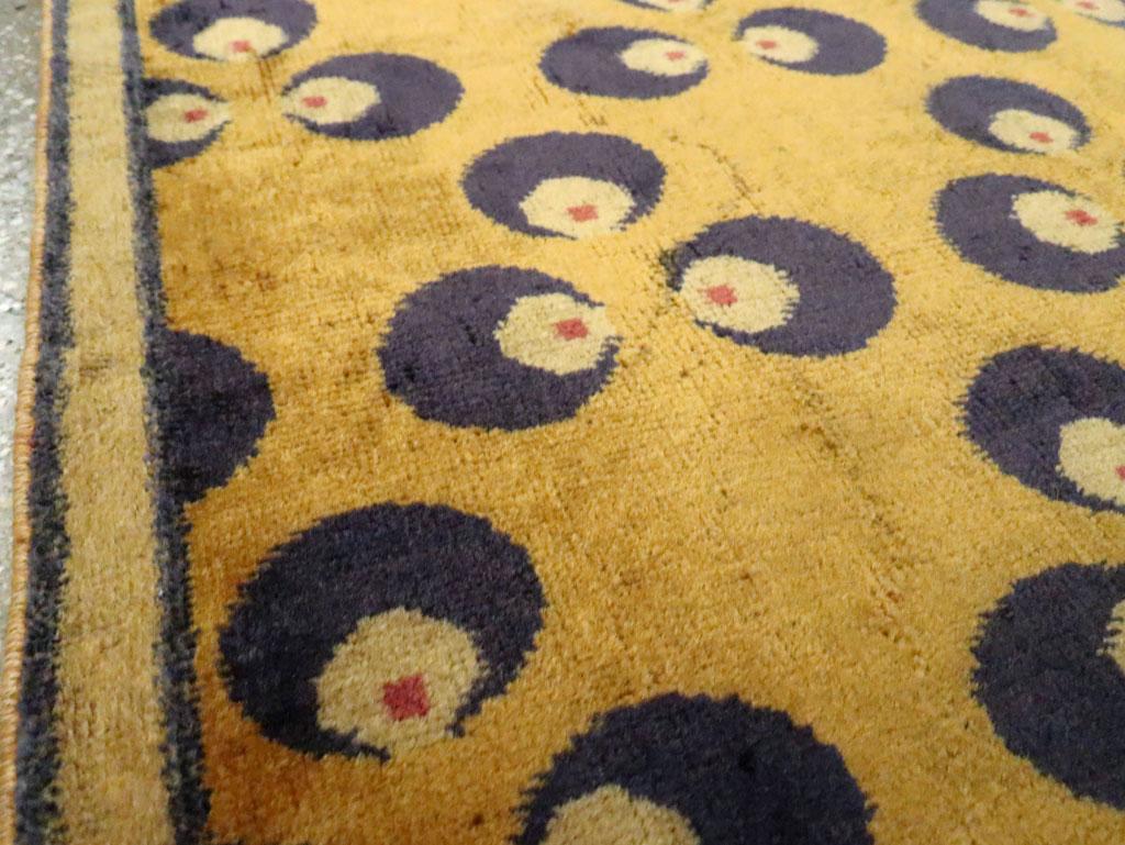 Hand-Knotted Mid-20th Century Handmade Turkish Art Deco Throw Rug in Gold and Purple-Grey For Sale