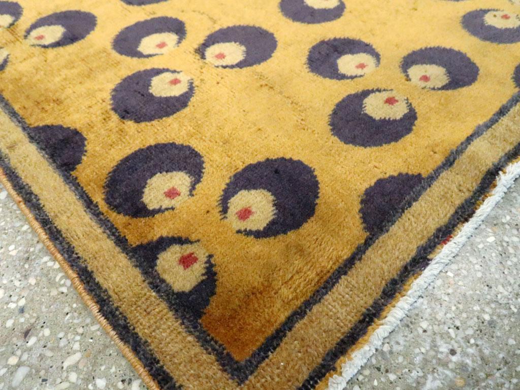 Mid-20th Century Handmade Turkish Art Deco Throw Rug in Gold and Purple-Grey For Sale 1