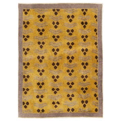 Mid-20th Century Handmade Turkish Art Deco Throw Rug in Gold and Purple-Grey