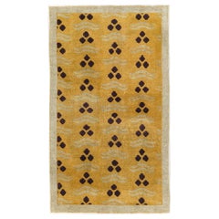 Mid-20th Century Handmade Turkish Art Deco Throw Rug in Gold and Silver-Grey