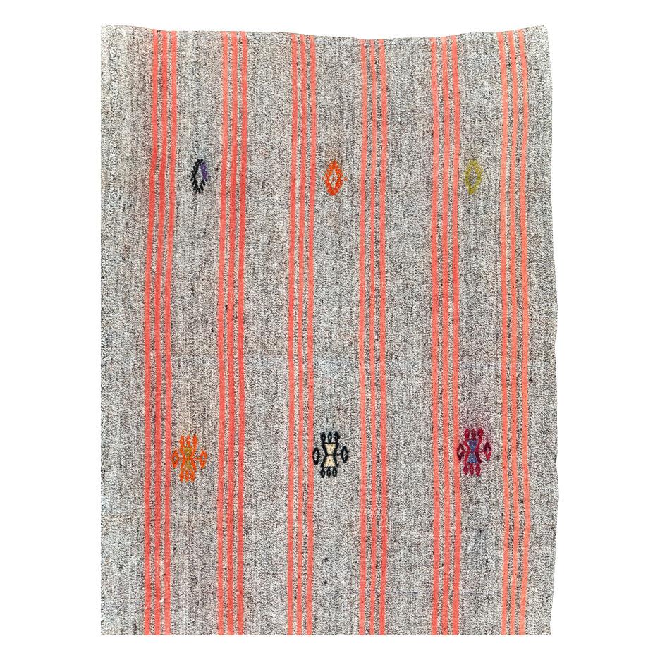 Hand-Woven Mid-20th Century Handmade Turkish Flat-Weave Kilim Accent Carpet For Sale