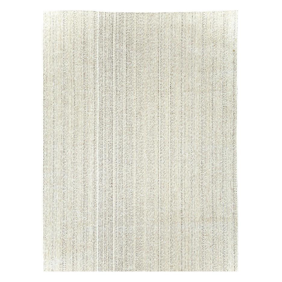 Modern Mid-20th Century Handmade Turkish Flat-Weave Kilim Room Size Carpet in White For Sale