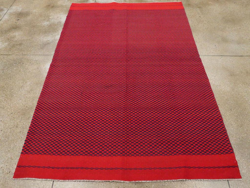 Modern Mid-20th Century Handmade Turkish Flatweave Accent Rug in Red For Sale