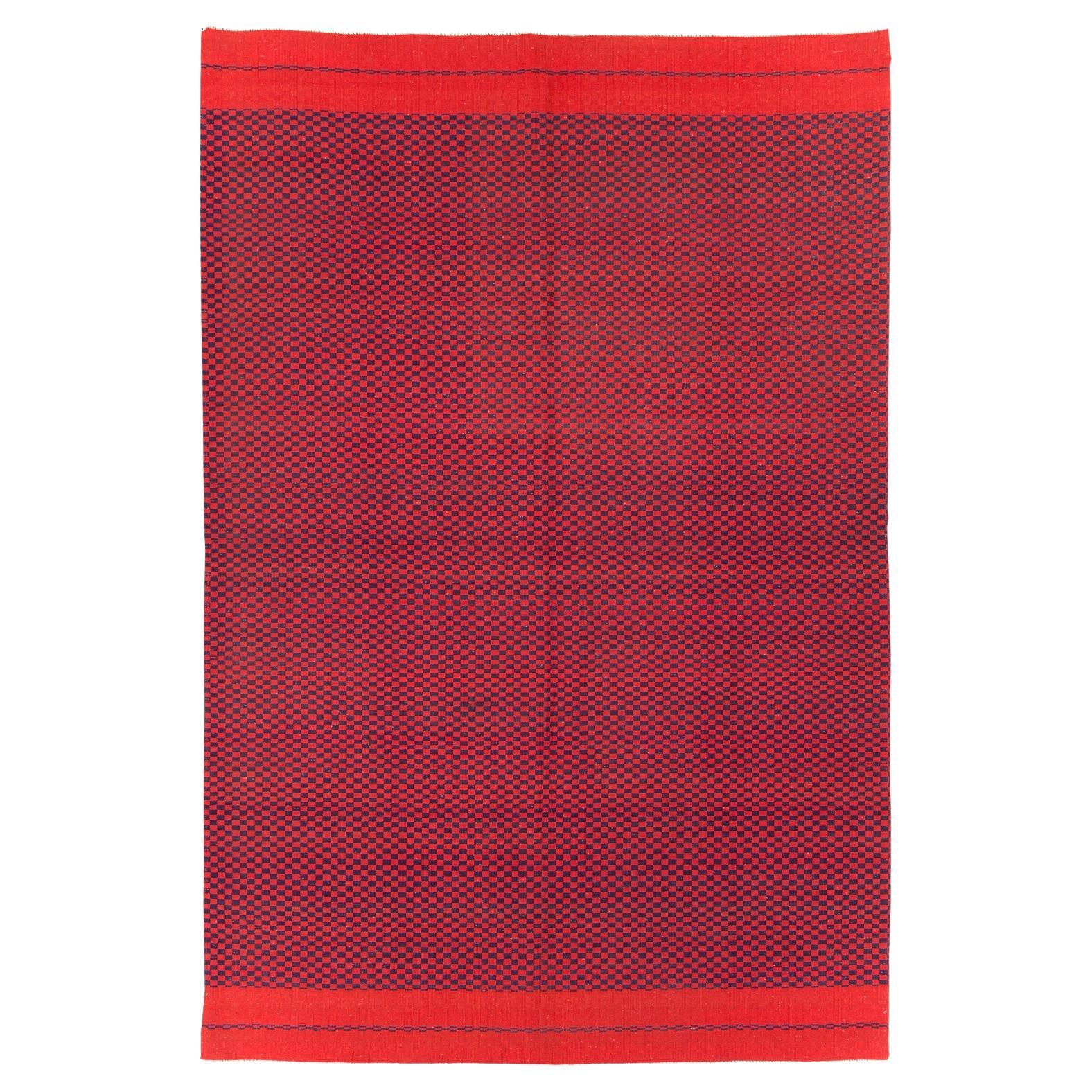 Mid-20th Century Handmade Turkish Flatweave Accent Rug in Red