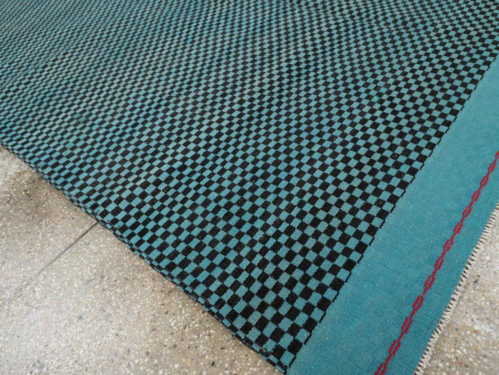 Mid-20th Century Handmade Turkish Flatweave Accent Rug in Turquoise For Sale 1