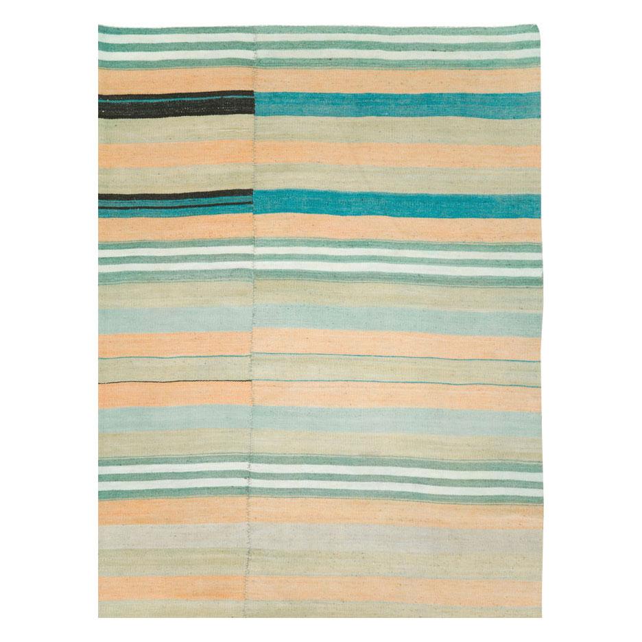 Hand-Woven Mid-20th Century Handmade Turkish Flatweave Kilim Gallery Carpet For Sale