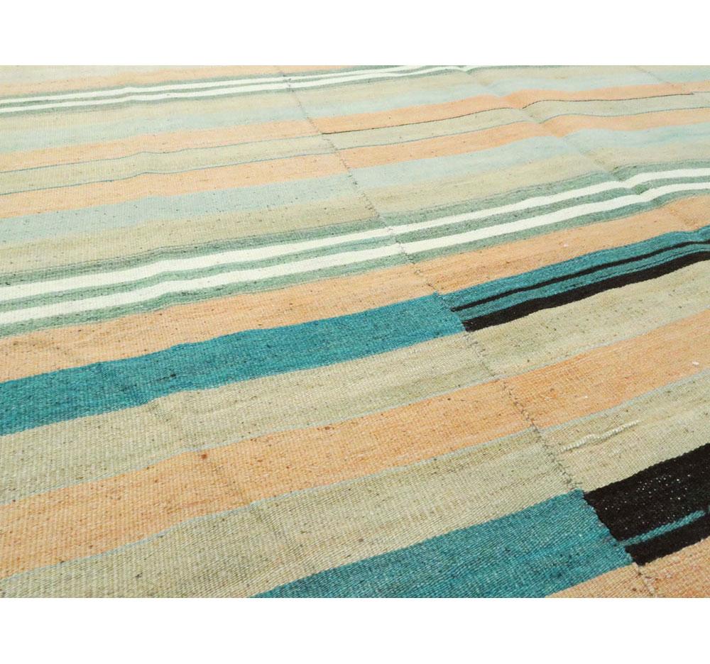 Wool Mid-20th Century Handmade Turkish Flatweave Kilim Gallery Carpet For Sale