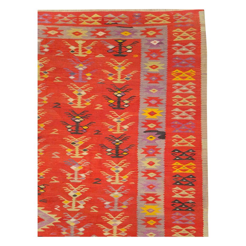 Tribal Mid-20th Century Handmade Turkish Flatweave Kilim Large Room Size Carpet For Sale