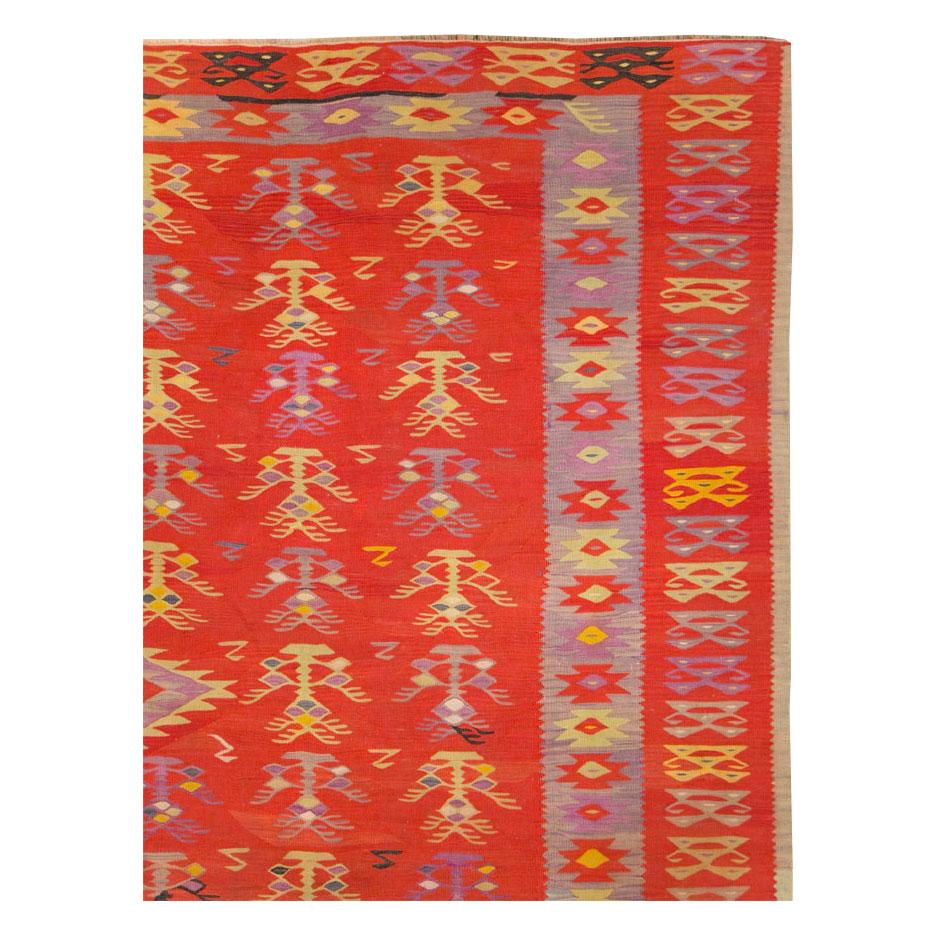 Hand-Woven Mid-20th Century Handmade Turkish Flatweave Kilim Large Room Size Carpet For Sale