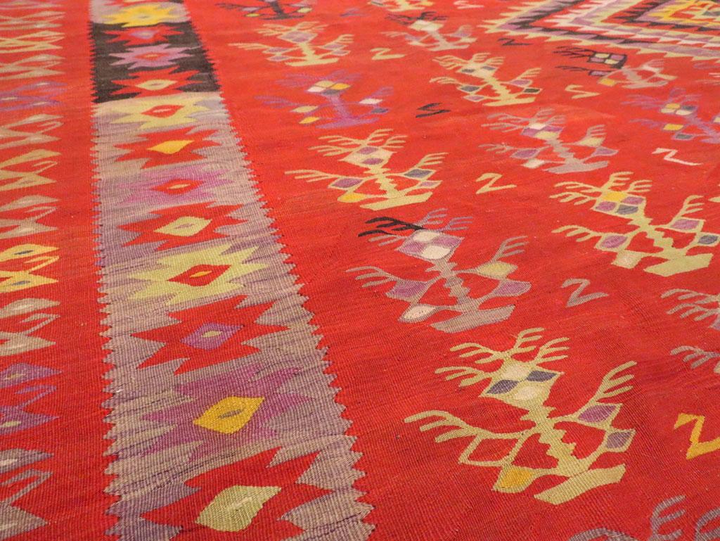 Wool Mid-20th Century Handmade Turkish Flatweave Kilim Large Room Size Carpet For Sale