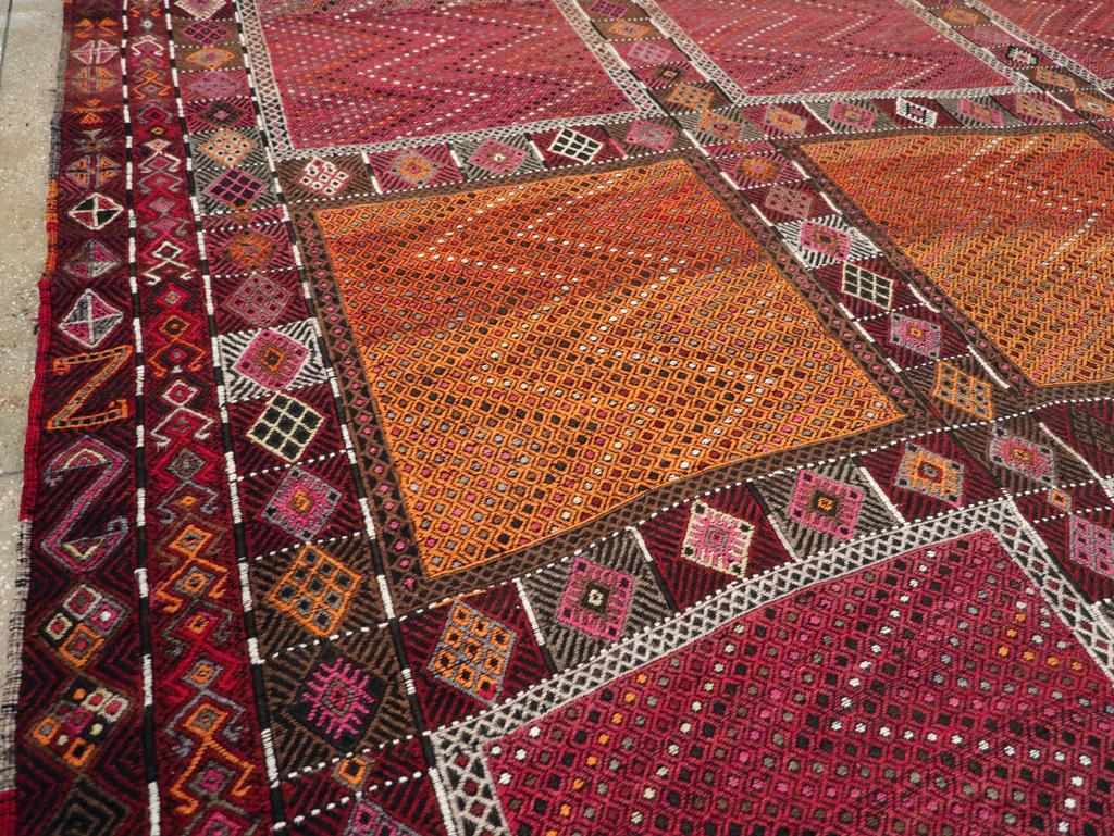 Bohemian Mid-20th Century Handmade Turkish Flatweave Kilim Large Tribal Carpet For Sale