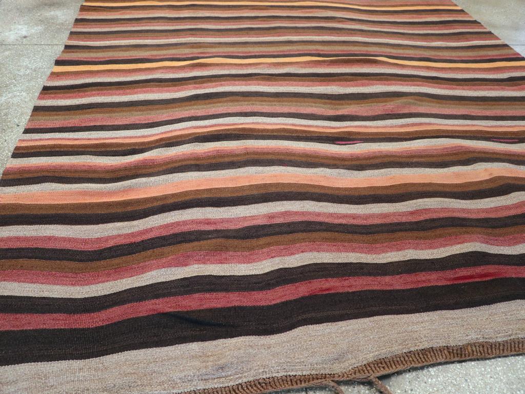 Wool Mid-20th Century Handmade Turkish Flatweave Kilim Long Room Size Carpet For Sale