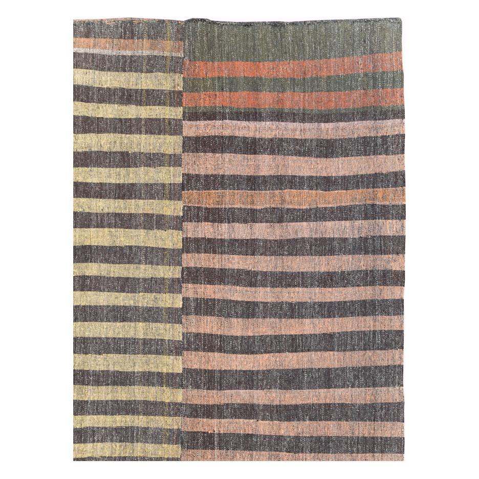 Hand-Woven Mid-20th Century Handmade Turkish Flatweave Kilim Oversize Carpet For Sale