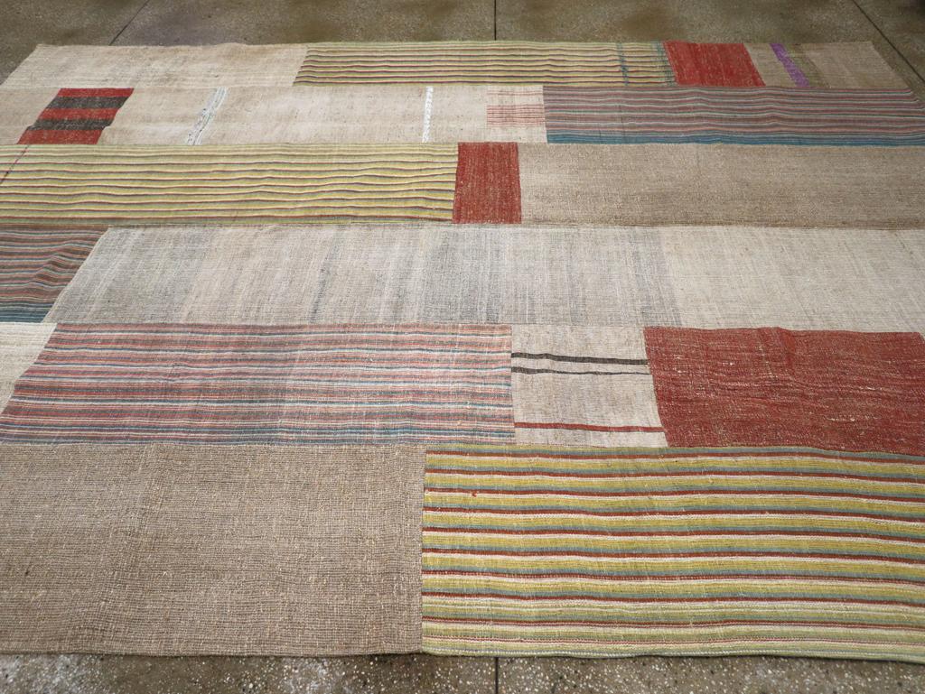 Hand-Woven Mid-20th Century Handmade Turkish Flatweave Kilim Room Size Carpet