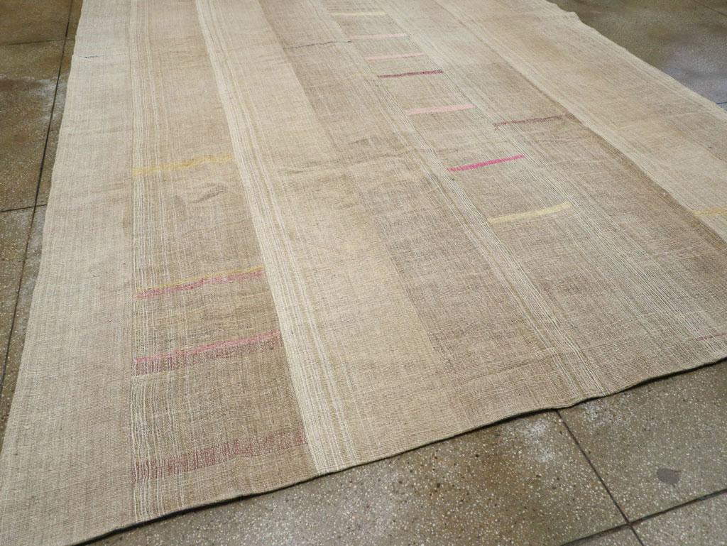 Wool Mid-20th Century, Handmade Turkish Flatweave Kilim Room Size Carpet For Sale