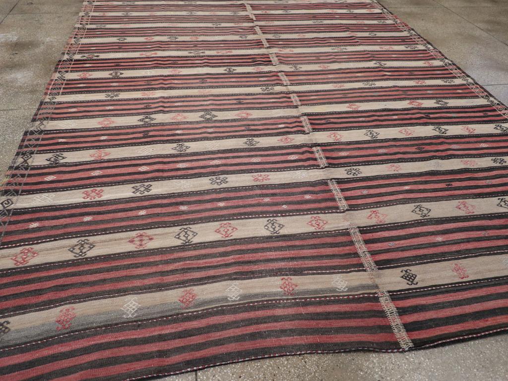 Wool Mid-20th Century Handmade Turkish Flatweave Kilim Room Size Carpet For Sale