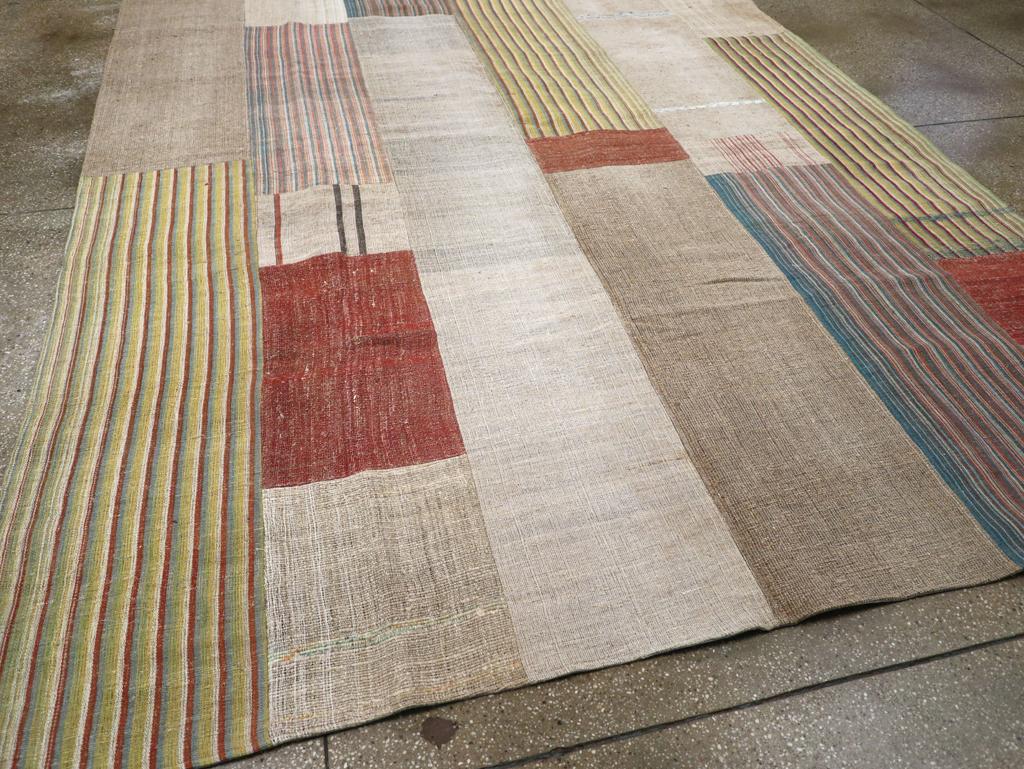 Wool Mid-20th Century Handmade Turkish Flatweave Kilim Room Size Carpet
