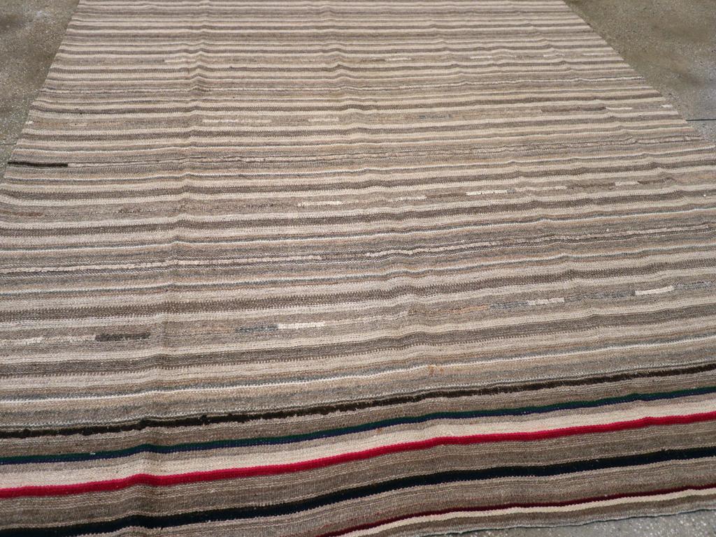 Wool Mid-20th Century Handmade Turkish Flatweave Kilim Room Size Carpet For Sale