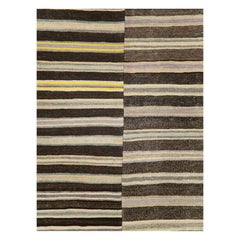 Mid-20th Century Handmade Turkish Flat-Weave Kilim Rug in Charcoal and Cream