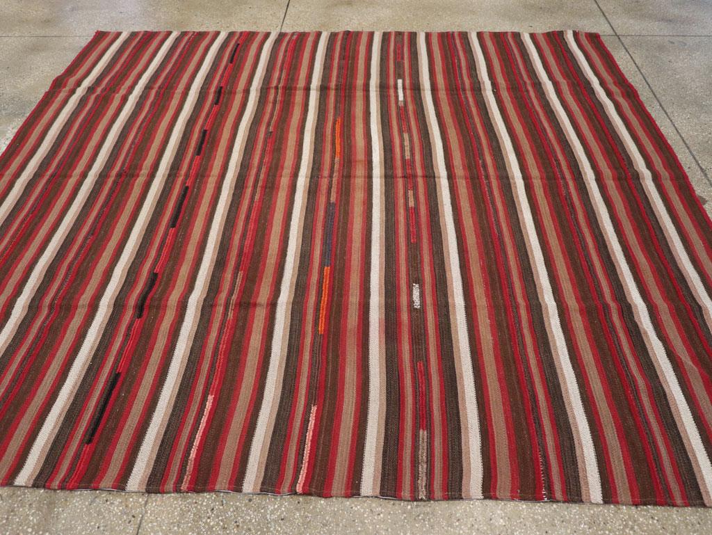 Hand-Woven Mid-20th Century Handmade Turkish Flatweave Kilim Square Area Rug For Sale