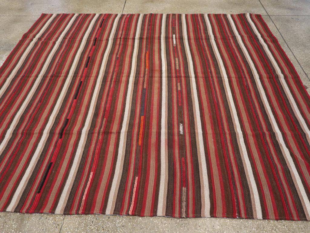 Hand-Woven Mid-20th Century Handmade Turkish Flatweave Kilim Square Area Rug For Sale