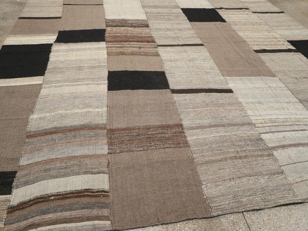Contemporary Modern Handmade Turkish Flatweave Kilim Square Room Size Carpet For Sale