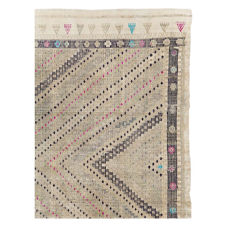 Bohemian Mid-20th Century Handmade Turkish Flatweave Small Room Size Carpet For Sale