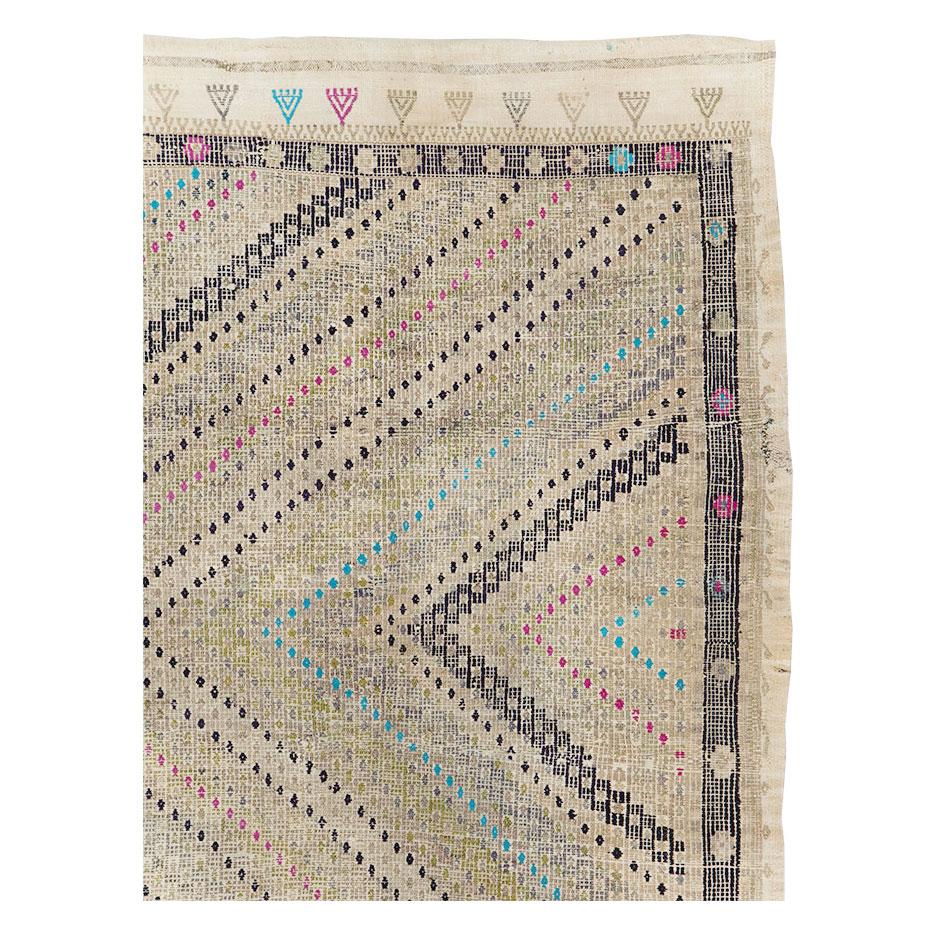 Hand-Woven Mid-20th Century Handmade Turkish Flatweave Small Room Size Carpet For Sale