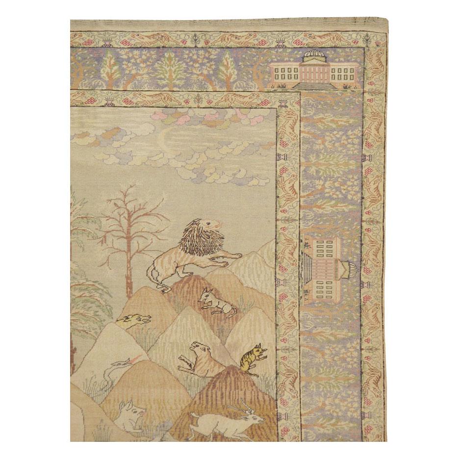 Hand-Knotted Mid-20th Century Handmade Turkish Kayseri Pictorial Accent Rug, circa 1930 For Sale