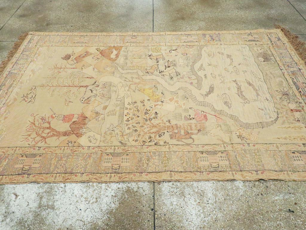 Tappeto d'accento turco Kayseri pittorico fatto a mano della metà del XX secolo, circa 1930 in vendita 1