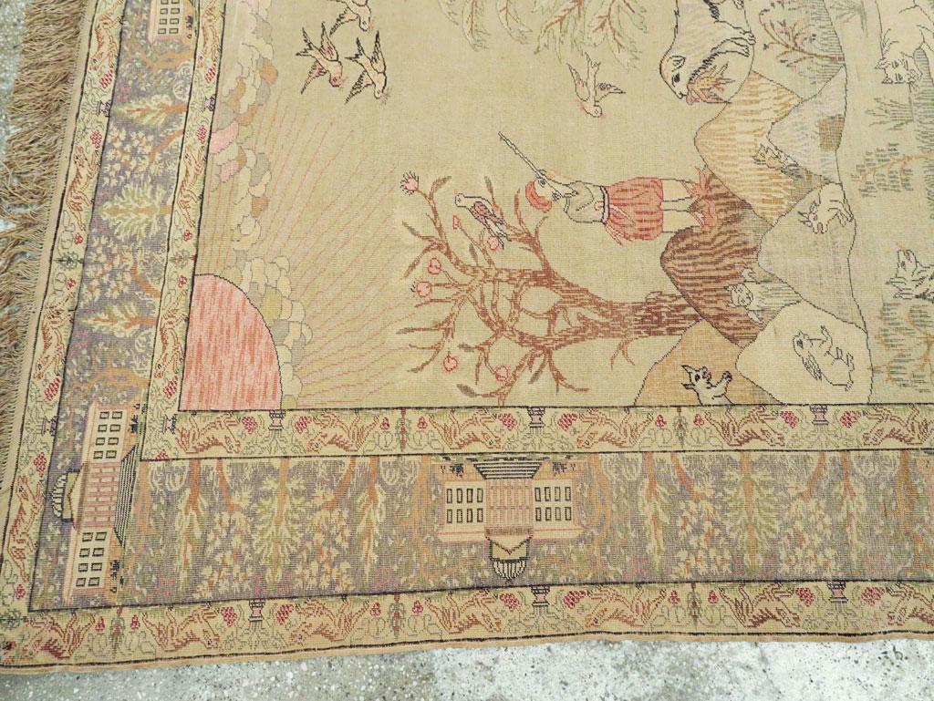 Mid-20th Century Handmade Turkish Kayseri Pictorial Accent Rug, circa 1930 For Sale 3