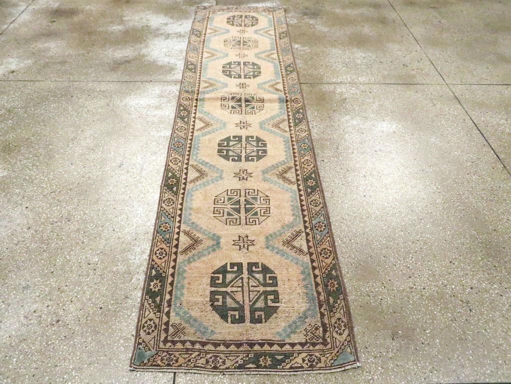 Hand-Knotted Mid-20th Century Handmade Turkish Khotan Style Runner For Sale