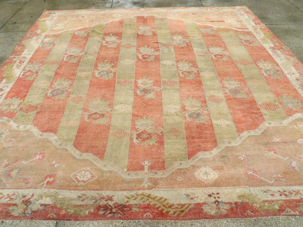 Wool Mid-20th Century Handmade Turkish Oushak Square Room Size Carpet For Sale