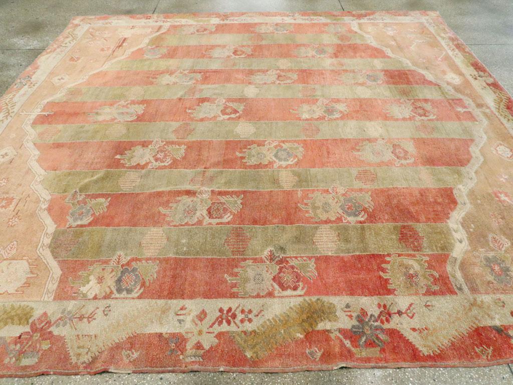 Mid-20th Century Handmade Turkish Oushak Square Room Size Carpet For Sale 3