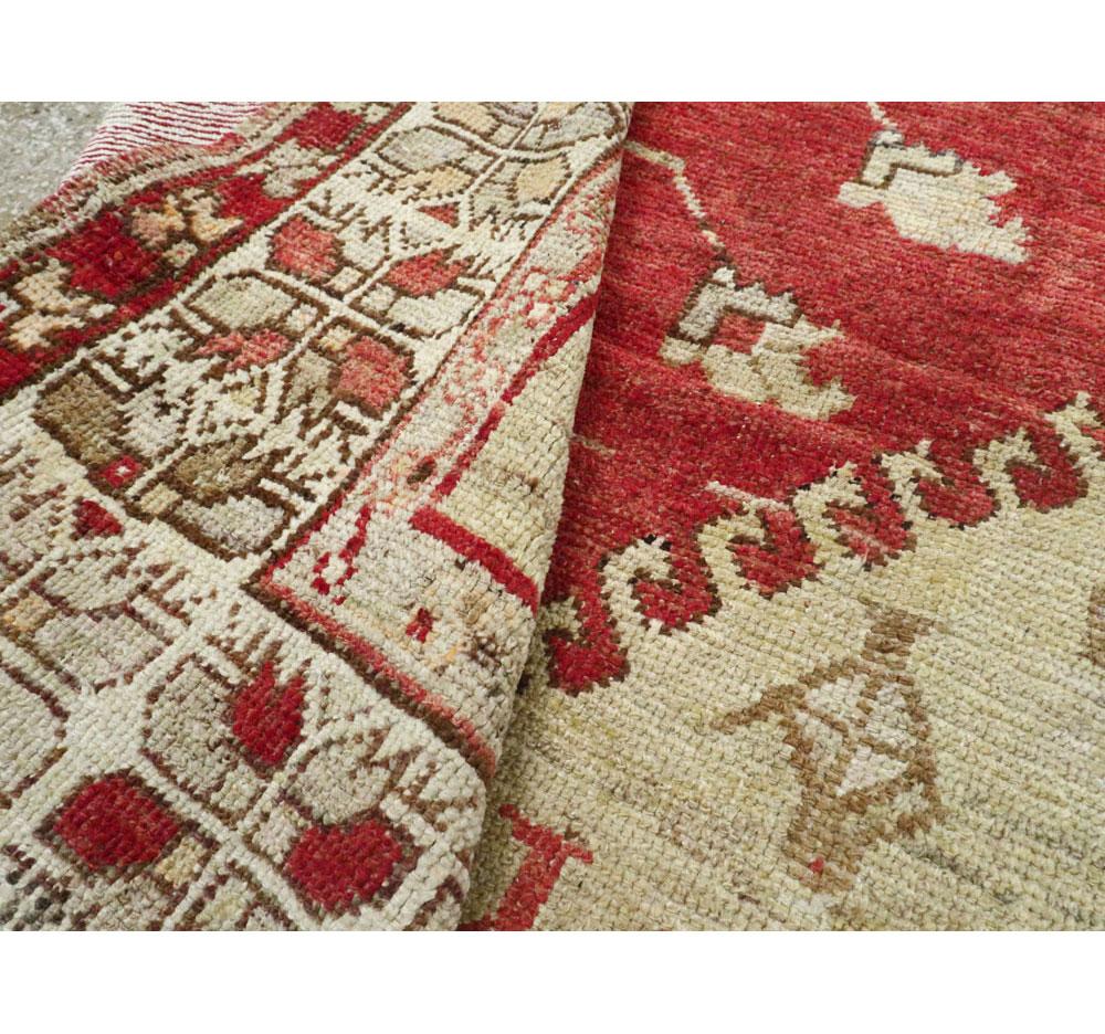 Mid-20th Century Handmade Turkish Oushak Accent Rug For Sale 4