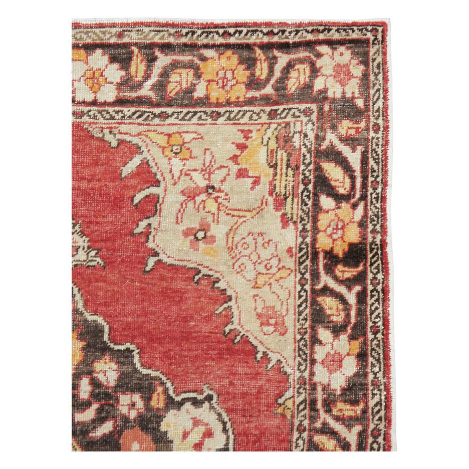 Rustic Mid-20th Century Handmade Turkish Oushak Accent Rug For Sale