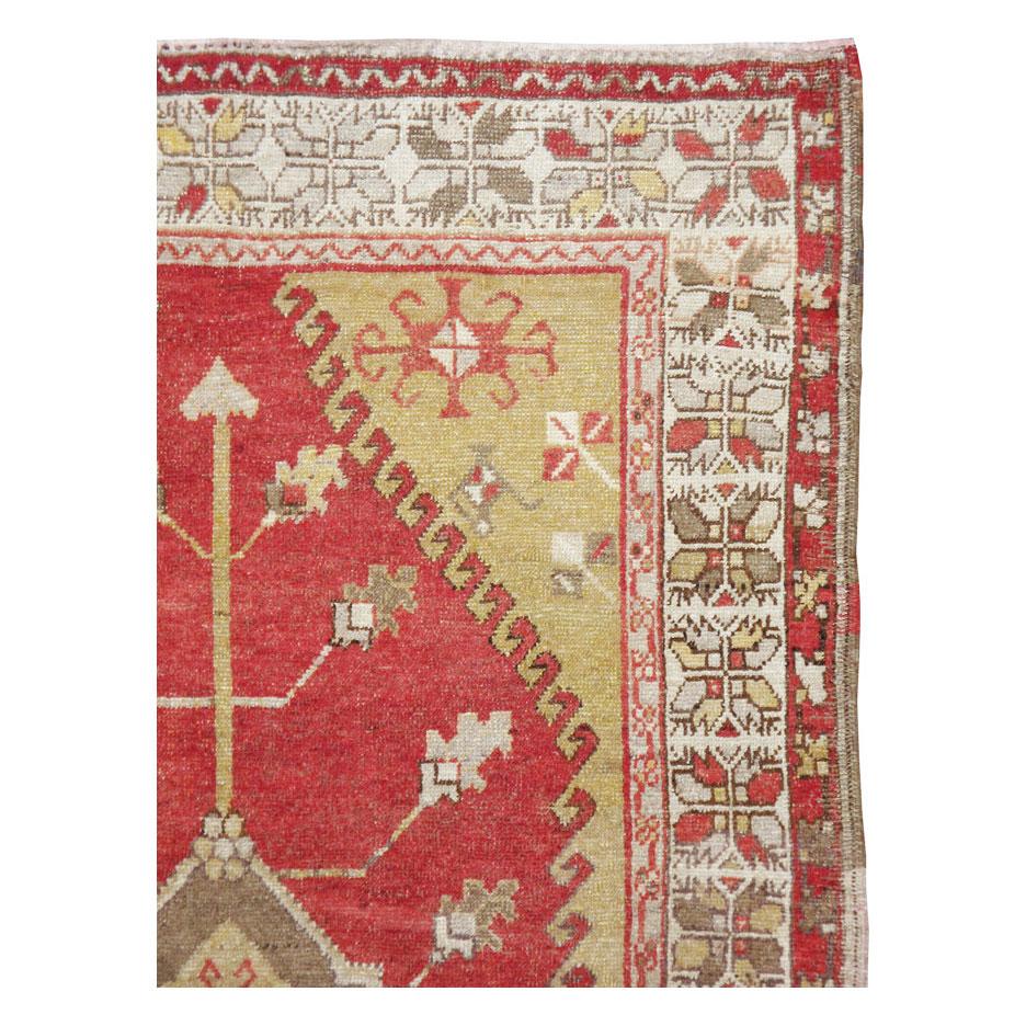 Hand-Knotted Mid-20th Century Handmade Turkish Oushak Accent Rug For Sale