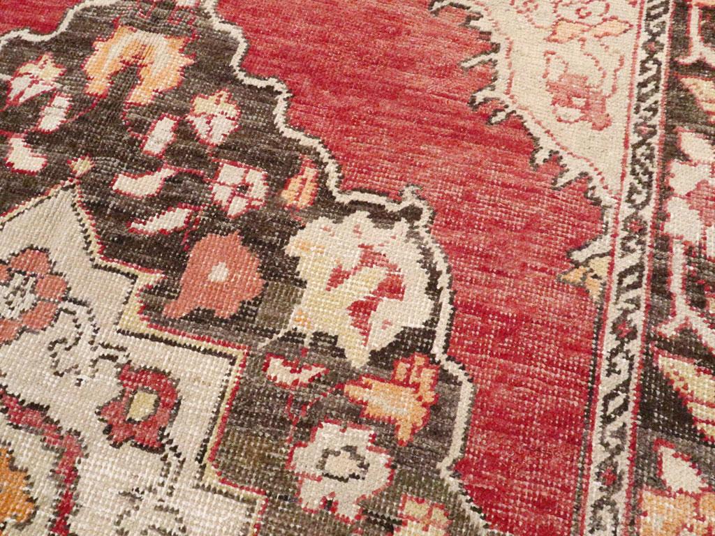 Mid-20th Century Handmade Turkish Oushak Accent Rug In Good Condition For Sale In New York, NY