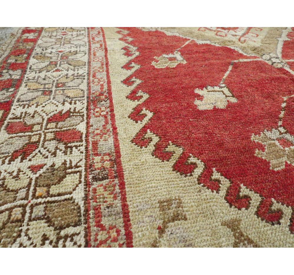 Wool Mid-20th Century Handmade Turkish Oushak Accent Rug For Sale