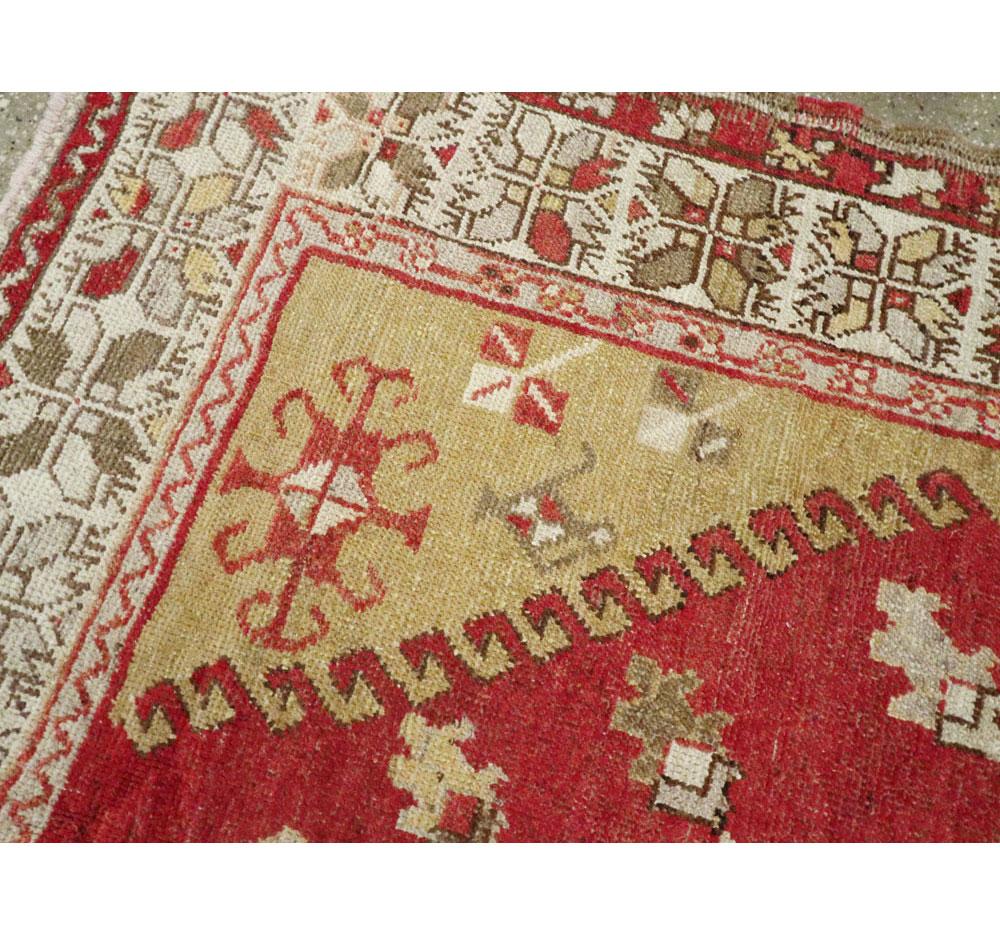 Mid-20th Century Handmade Turkish Oushak Accent Rug For Sale 1